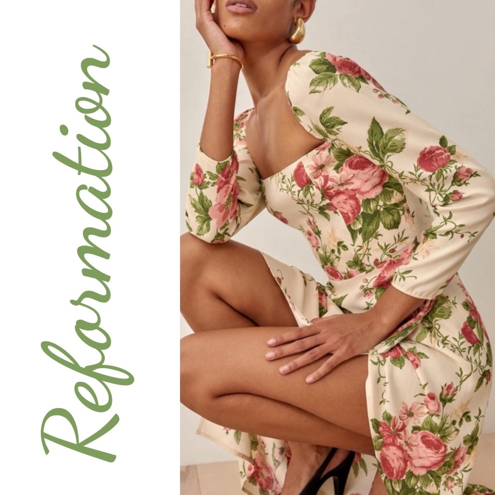 REFORMATION Hilda Floral Midi Square Neck Bodycon Dress Jardin NWT Size 4 - Picture 11 of 14
